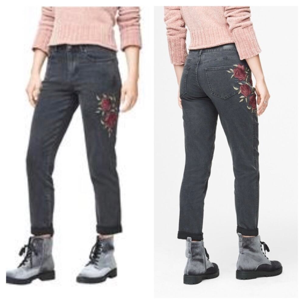Aeropostale Designed in NYC Girlfriend Mid Rise Floral Embroidered Jeans Size 4